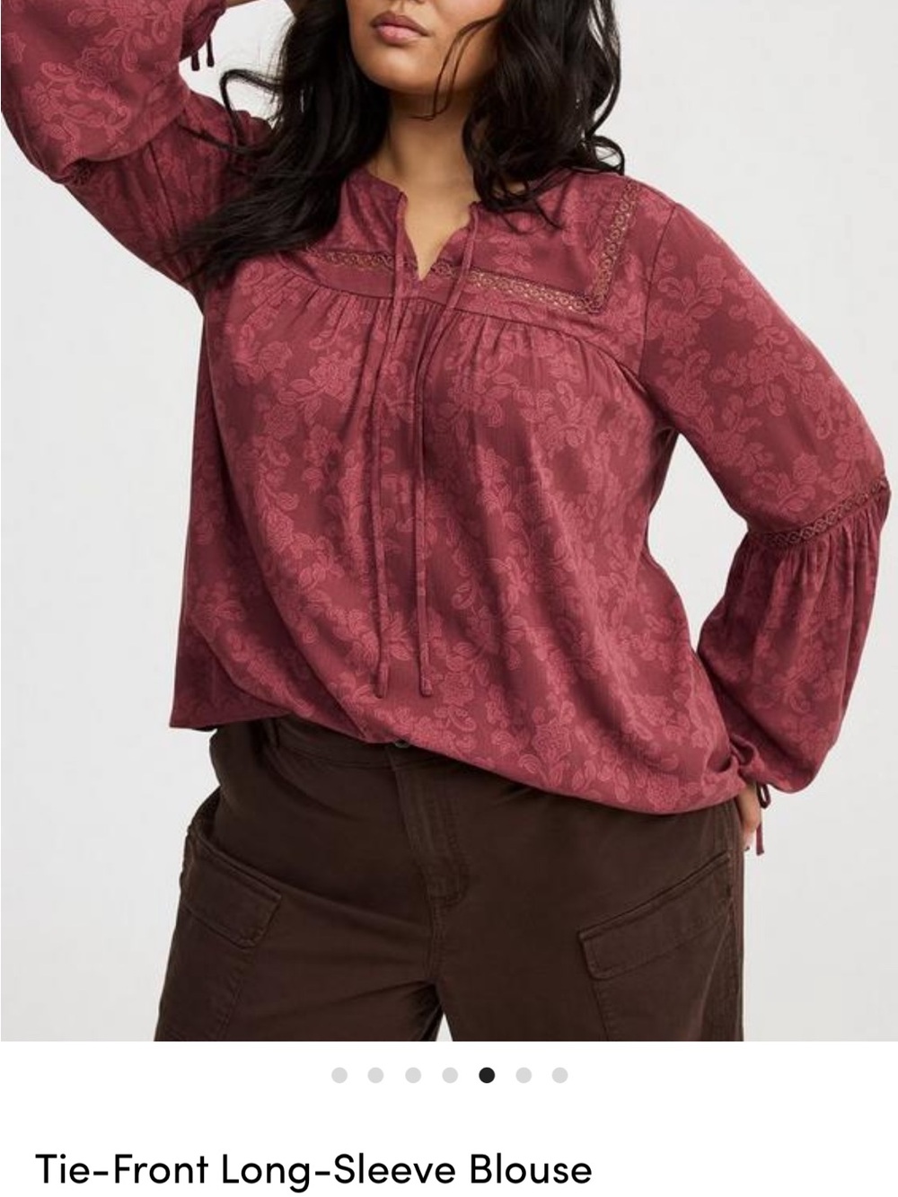 torrid dusty mauve paisley tie-neck boho tunic - Picture 9 of 10
